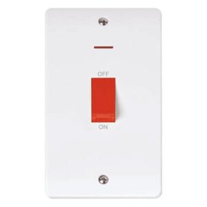 Click Mode 50A 2 Gang Double Pole Switch With Red Rocker & Led (Vertical Plate)