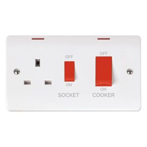 Click Mode 50A 1 Gang Dp Switch With Red Rocker & 13A Dp Switched Socket Led
