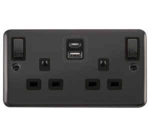 Click Deco Plus 2G 13A Switch Skt 4.2A A&C Usb Ingot Dpbn Bk