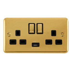 Click Deco Plus 13A Ingot 2 Gang Switched Sockets With 2.1A Usb Outlet (Twin Earth)