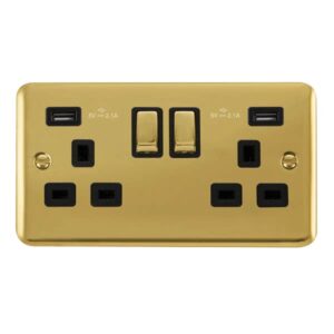 Click Deco Plus 13A Ingot 2 Gang Switched Socket With Twin 2.1A Usb Outlets (4.2A) (Twin Earth)