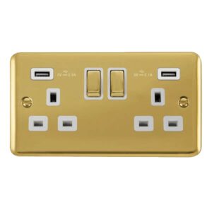 Click Deco Plus 13A Ingot 2 Gang Switched Socket With Twin 2.1A Usb Outlets (4.2A) (Twin Earth)