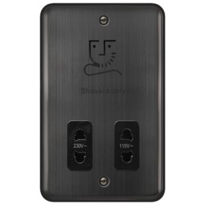 Click Deco Plus 115V/230V Dual Voltage Shaver Socket Matt Bronze Black Insert