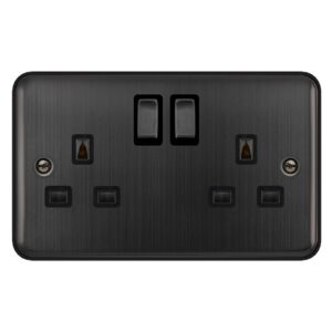 Click Deco Plus 13A Ingot 2 Gang Dp Switched Safety Shutter Socket Matt Bronze Black Insert