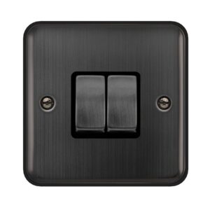 Click Deco Plus 10Ax Ingot 2 Gang 2 Way Plate Switch Matt Bronze Black Insert