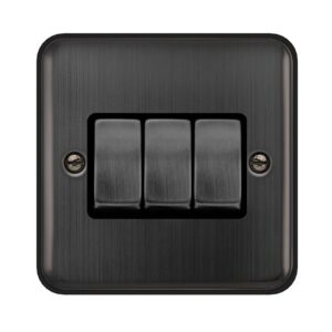 Click Deco Plus 10Ax Ingot 3 Gang 2 Way Plate Switch Matt Bronze Black Insert