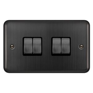 Click Deco Plus 10Ax Ingot 4 Gang 2 Way Plate Switch Matt Bronze Black Insert