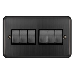 Click Deco Plus 10Ax Ingot 6 Gang 2 Way Plate Switch Matt Bronze Black Insert