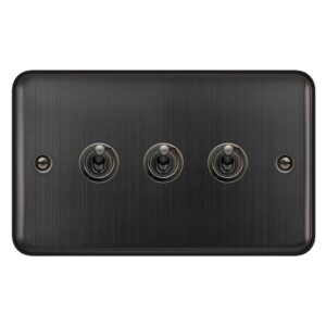 Click Deco Plus 10Ax 3 Gang 2 Way Toggle Plate Switch Matt Bronze