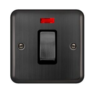Click Deco Plus 50A Ingot 1 Gang Double Pole Plate Switch With Neon Matt Bronze Black Insert