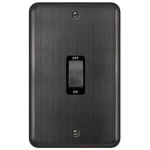 Click Deco Plus 50A Ingot 2 Gang (Vertical) Double Pole Plate Switch Matt Bronze Black Insert