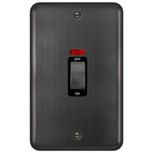 Click Deco Plus 50A Ingot 2 Gang (Vertical) Double Pole Plate Switch With Neon Matt Bronze Black Insert