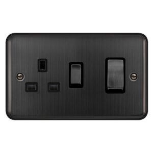 Click Deco Plus 50A Ingot 2 Gang Double Pole Switch With 13A Double Pole Switched Socket Outlet Matt Bronze Black Insert