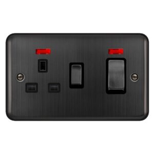Click Deco Plus 50A Ingot 2 Gang Double Pole Switch With 13A Double Pole Switched Socket Outlet & Neons Matt Bronze Black Insert