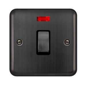 Click Deco Plus 20A Ingot Double Pole Plate Switch With Neon Matt Bronze Black Insert