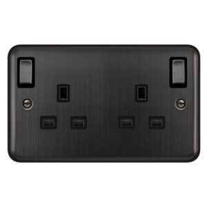 Click Deco Plus 13A Ingot 2 Gang Dp Outboard Switched Socket Matt Bronze Black Insert