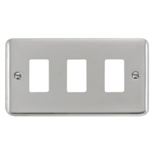 Click Deco Plus 3 Gang GridPro Frontplate Polished Chrome