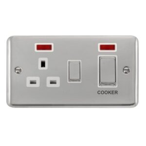 Click Deco Plus 45A Ingot 2 Gang Dp Switch With 13A Dp Switched Socket & Neons