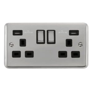 Click Deco Plus 13A Ingot 2 Gang Switched Socket With Twin 2.1A Usb Outlets (4.2A) (Twin Earth)