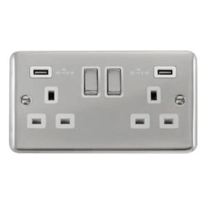 Click Deco Plus 13A Ingot 2 Gang Switched Socket With Twin 2.1A Usb Outlets (4.2A) (Twin Earth)