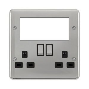 Click Deco Plus 2 Gang 3 Pin Safety Shutter Switched Socket With Quad New Media Apertures