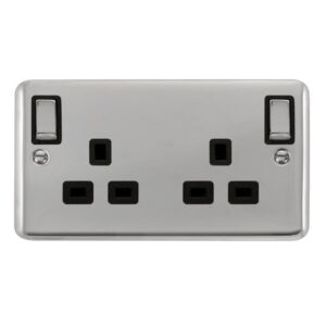 Click Deco Plus 13A 2Gang Outboard Switch Skt Dp Ch Bk