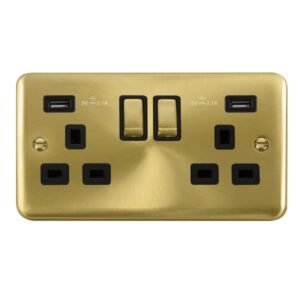 Click Deco Plus 13A Ingot 2 Gang Switched Socket With Twin 2.1A Usb Outlets (4.2A) (Twin Earth)