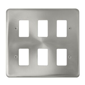 Click Deco Plus 6 Gang GridPro Frontplate Satin Chrome