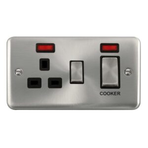Click Deco Plus 45A Ingot 2 Gang Dp Switch With 13A Dp Switched Socket & Neons