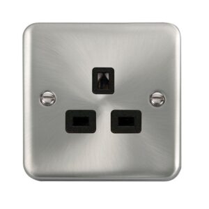 Click Deco Plus 13A 1 Gang 3 Pin Safety Shutter Unswitched Socket Outlet Satin Chrome White Insert