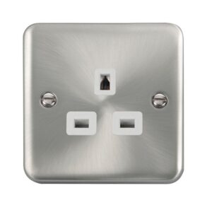 Click Deco Plus 13A 1 Gang 3 Pin Safety Shutter Unswitched Socket Outlet Satin Chrome Black Insert