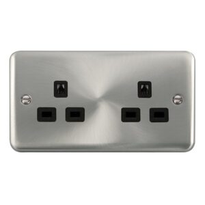 Click Deco Plus 13A 2 Gang 3 Pin Safety Shutter Unswitched Socket Outlet Satin Chrome White Insert