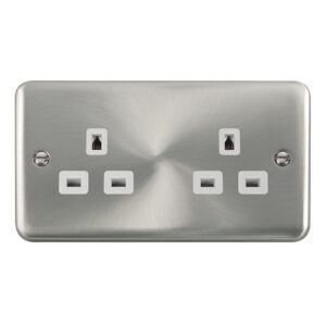 Click Deco Plus 13A 2 Gang 3 Pin Safety Shutter Unswitched Socket Outlet Satin Chrome Black Insert