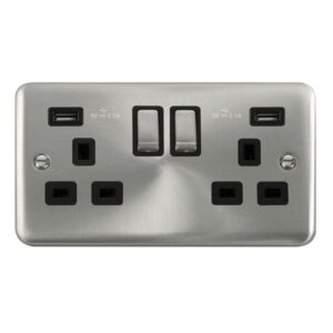 Click Deco Plus 13A Ingot 2 Gang Switched Socket With Twin 2.1A Usb Outlets (4.2A) (Twin Earth)
