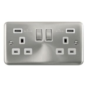 Click Deco Plus 13A Ingot 2 Gang Switched Socket With Twin 2.1A Usb Outlets (4.2A) (Twin Earth)
