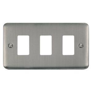 Click Deco Plus 3 Gang GridPro Frontplate Stainless Steel
