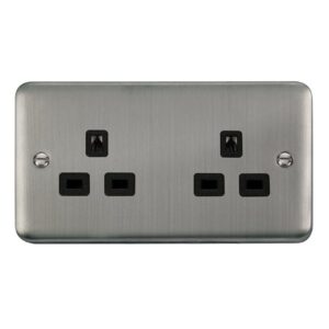 Click Deco Plus 13A 2 Gang 3 Pin Safety Shutter Unswitched Socket Outlet Stainless Steel Black Insert