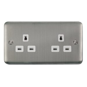 Click Deco Plus 13A 2 Gang 3 Pin Safety Shutter Unswitched Socket Outlet Stainless Steel White Insert
