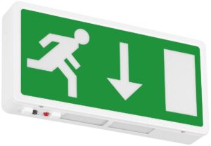 Eterna LED Maintained EMERGENCY Exit Box Sign With Signs Directive Down Arrow Legend