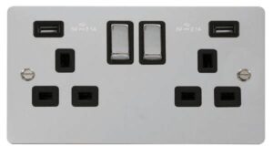 Click Define 13A Ingot 2 Gang Switched Socket With Twin 2.1A Usb Outlets (4.2A) (Twin Earth)