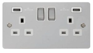 Click Define 13A Ingot 2 Gang Switched Socket With Twin 2.1A Usb Outlets (4.2A) (Twin Earth)