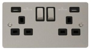 Click Define 13A Ingot 2 Gang Switched Socket With Twin 2.1A Usb Outlets (4.2A) (Twin Earth)