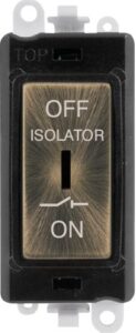 Click GridPro 10A 3 Pole Fan Isolation Switch Black Insert Antique Brass Switch