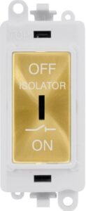 Click GridPro 10A 3 Pole Fan Isolation Switch Polar White Insert Satin Brass Switch