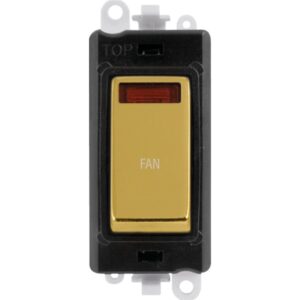 Click GridPro 20Ax Double Pole Switch With Neon Module Black Polished Brass Fan