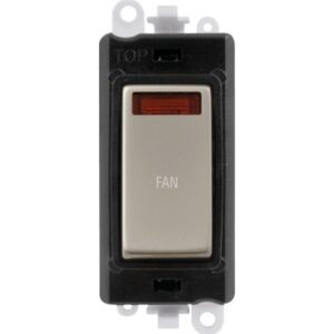 Click GridPro 20Ax Double Pole Switch With Neon Module Black Pearl Nickel Fan