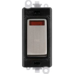Click GridPro 20Ax Double Pole Switch With Neon Module Black Stainless Steel Fan
