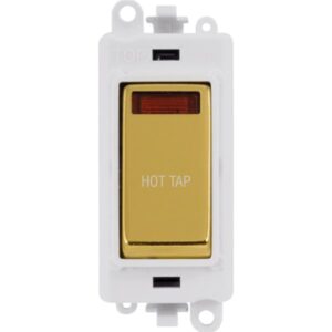 Click GridPro 20Ax Double Pole Switch With Neon Module Polar White Polished Brass Hot Tap