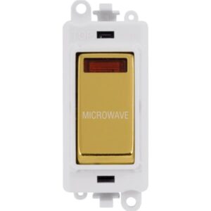 Click GridPro 20Ax Double Pole Switch With Neon Module Polar White Polished Brass Microwave