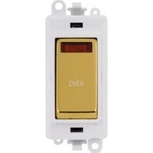 Click GridPro 20Ax Double Pole Switch With Neon Module Polar White Polished Brass Oven